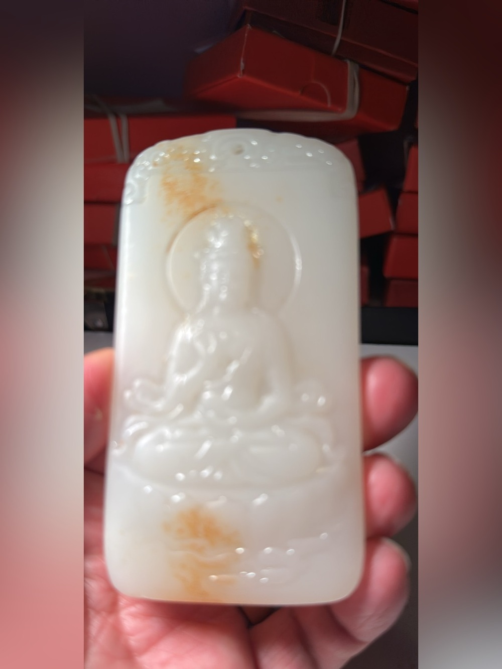 Rare China Antique Old Jade Carving KWAN-YIN Buddha Blessing Lucky Pendant 2x4